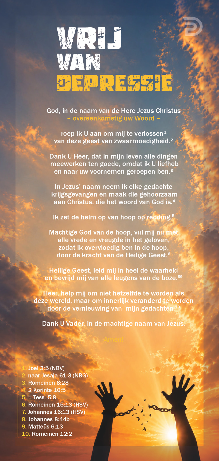 Proclamatiekaart Vrij van depressie van Derek Prince Ministries