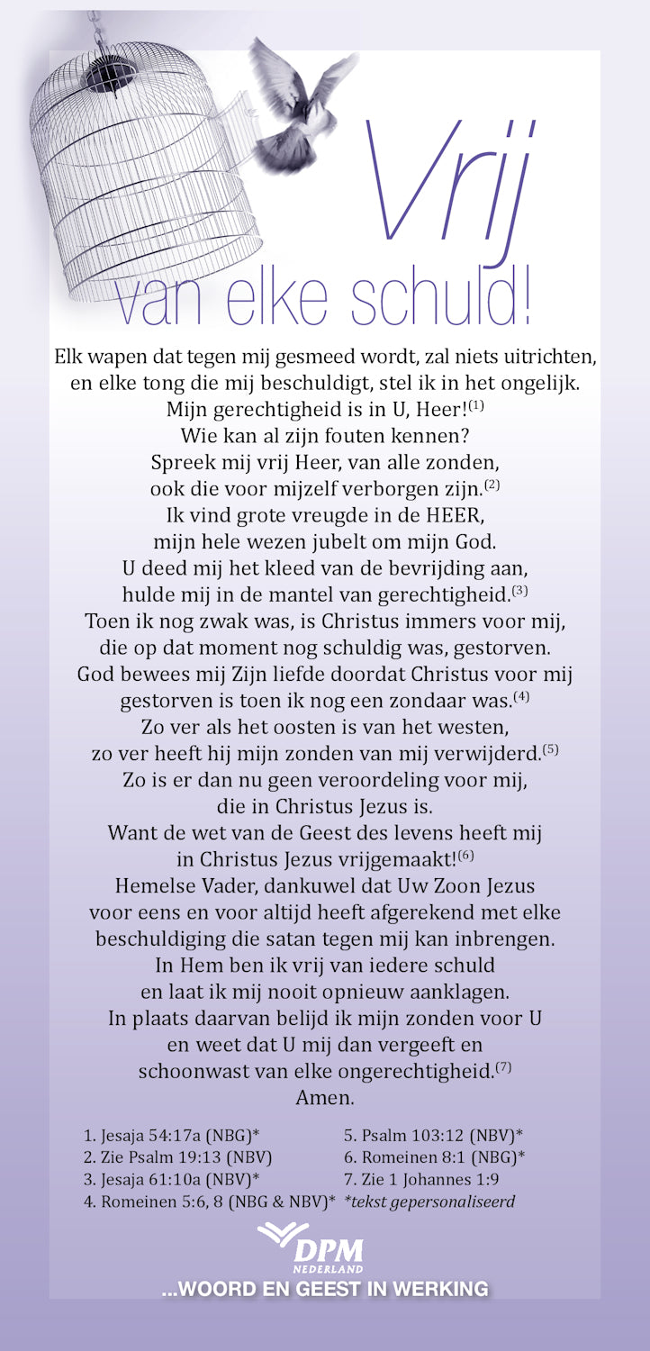 Proclamatiekaart Vrij van elke schuld van Derek Prince Ministries